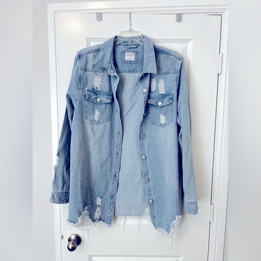 Chic Soul Distressed Denim Shacket XXL 2XL